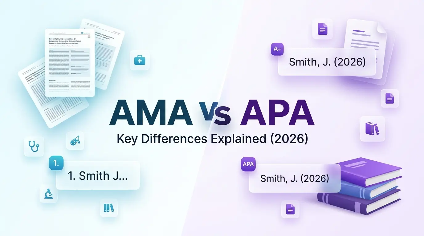 Side-by-side comparison of AMA vs APA citation formats for students and researchers